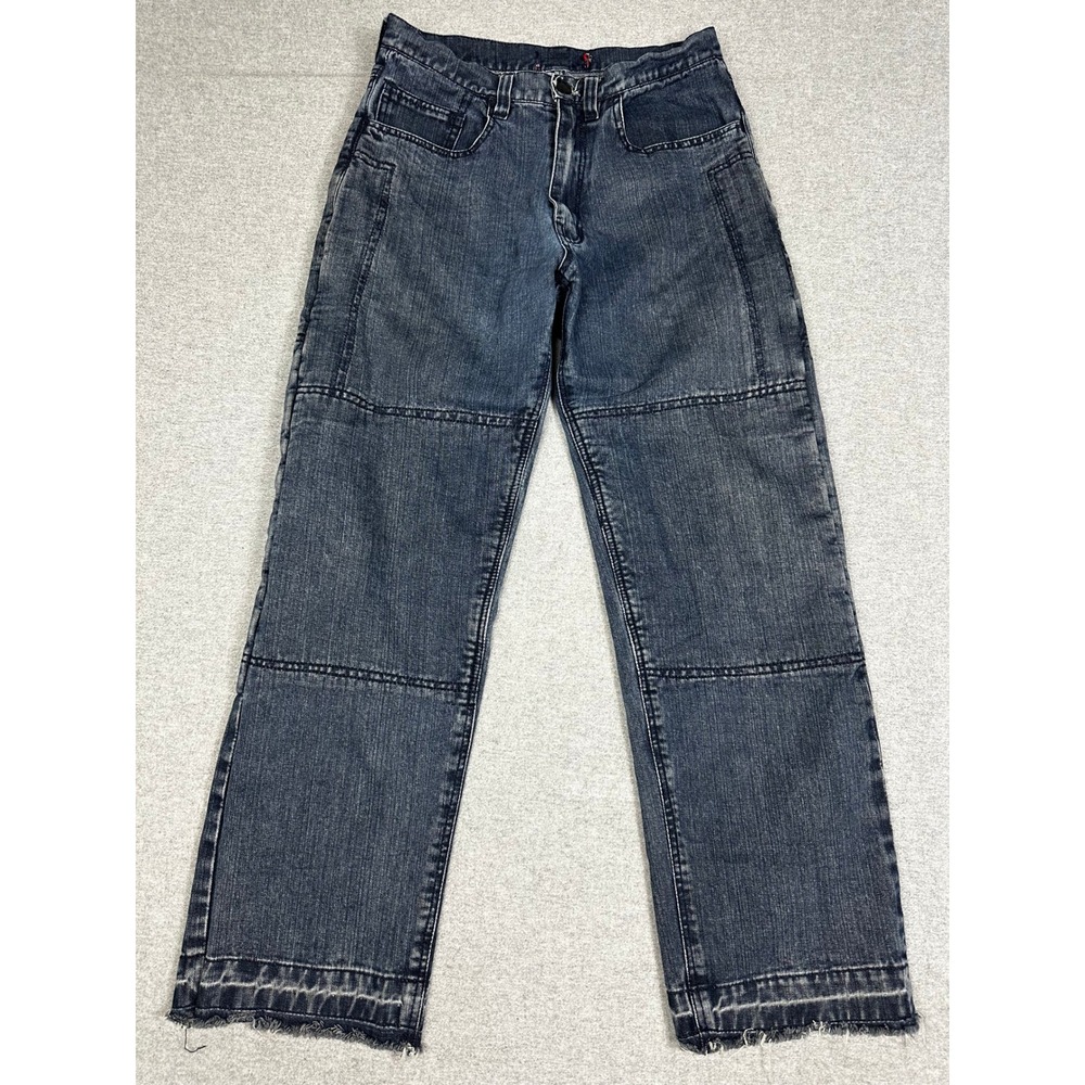 Motorcycle Riding Jeans 32x30 Kevlar Reinforced Panel Blue Frayed Hem Streetwear